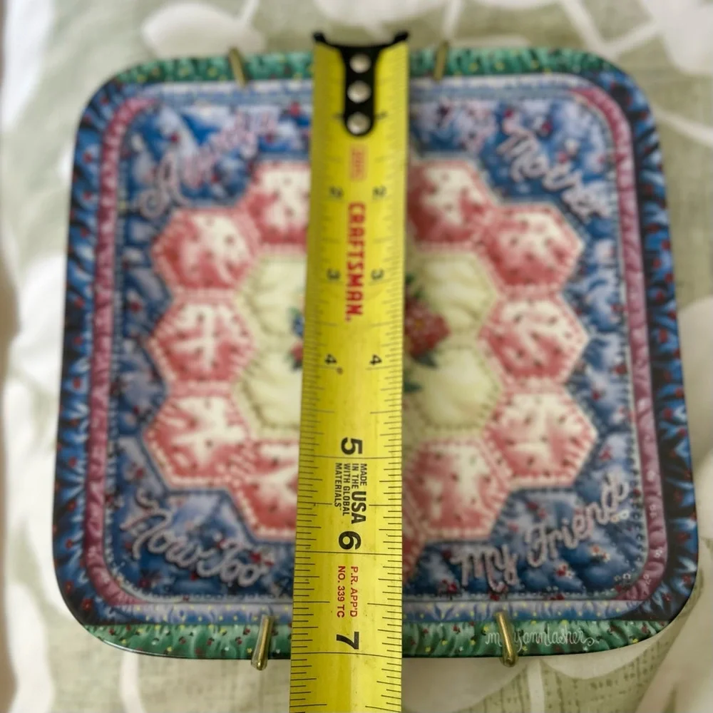 VTG Vibrantly Colored Faux Stitch Quilted Square Plate Mom + Friend Wall Decor